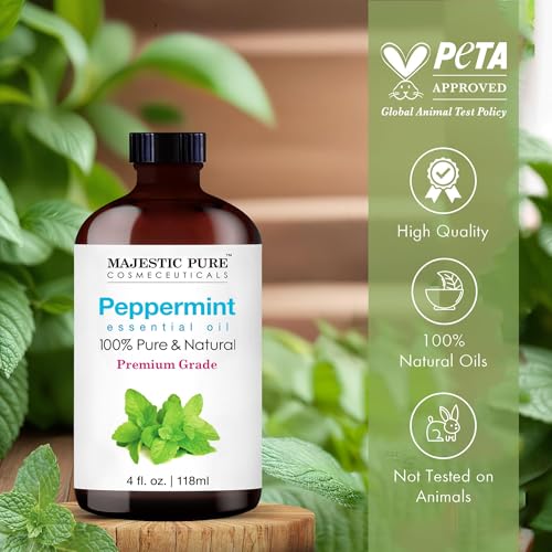 MAJESTIC PURE Peppermint Essential Oil 118ml - 100% Pure Natural Premium Grade for Hair Care, Diffusers, Skin, Aromatherapy & Massage