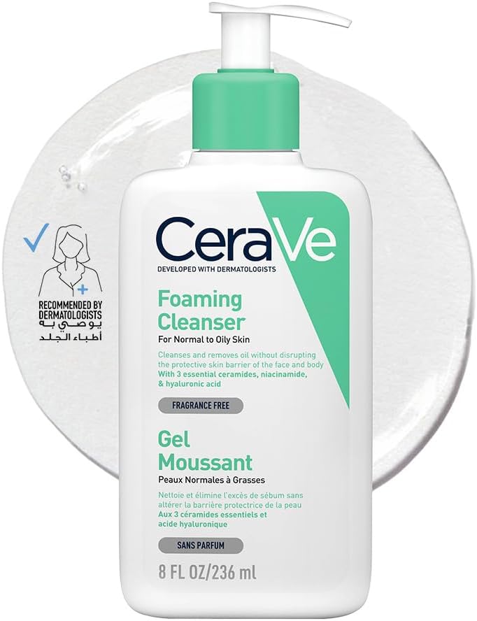 CeraVe Foaming Facial Cleanser | Normal to Oily Skin | Hyaluronic Acid | 236ml