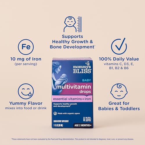 Mommy's Bliss Baby Multivitamin + Iron - Immune Support & Healthy Growth for Infants 2+ Months - 30 ml