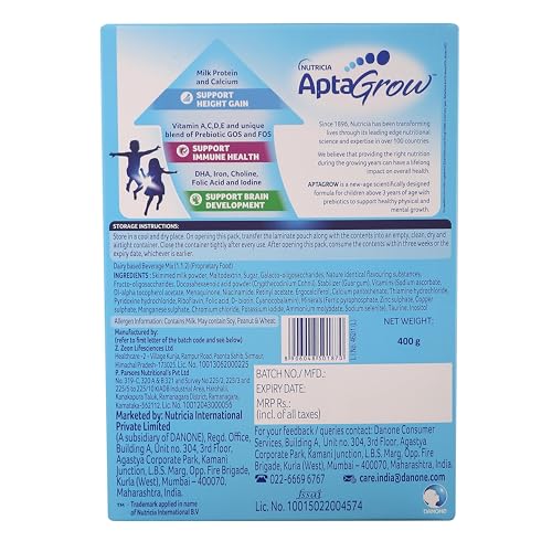 AptaGrow Kids Milk Drink Powder - Vanilla, 400g | Height, Immunity & Brain Development