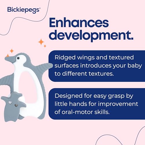 Bickiepegs Peggie the Penguin Clip-On Sensory Teething Toy - BPA-Free Baby Teether for Front & Back Teeth