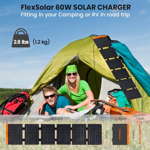 60W Foldable IP67 Solar Panel with Multiple USB Outputs for Camping