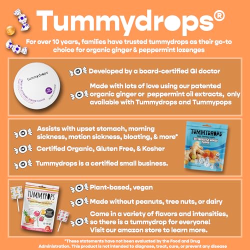 Tummy Drops USDA Organic Tropical Ginger Variety Pack (33 Count) - Nausea Relief