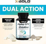Alpha GPC Choline 600mg + Uridine Monophosphate 300mg-2-in-1 Nootropic Supplement Helps Boost Focus, Energy & Cognitive Performance -Potent Mood Enhancer & Brain Focus Supplements -120 Veggie Capsules