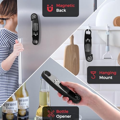 Digital Instant Read Meat Thermometer - Waterproof with Backlight (Black)