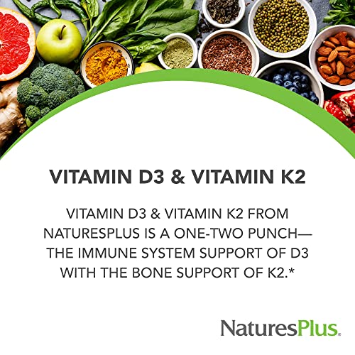 Nature's Plus Vitamin D3 & K2 - 1000 IU/100 mcg - Vegetarian Capsules for Bone & Heart Health