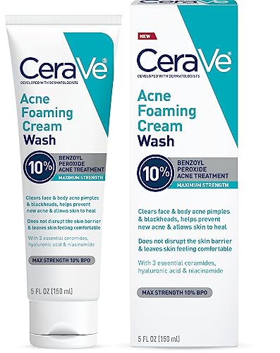 CeraVe Acne Foaming Cream Wash with Benzoyl Peroxide 10%, Hyaluronic Acid & Niacinamide - 5 oz