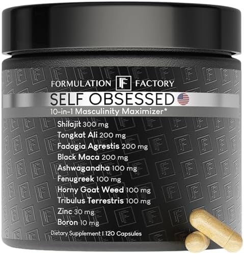Self Obsessed 10 in 1 Masculinity Maximizer Supplement, Shilajit for Men, Tongkat Ali, Ashwaganda, Fenugreek Muscle Growth, Energy Management, Drive, Strength, Recovery 1-month supply (Pack of 1)