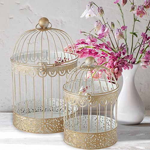 WHW Whole House Worlds Hamptons Romantic Gold Bird Cages Set of 2 - Decorative Table Top Centerpieces