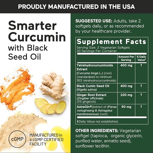 Smarter Nutrition Curcumin Softgels - Bioavailable with AstraGin & Black Cumin Seed Oil - 60 Count