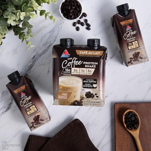 Atkins Café au Lait Iced Coffee Flavored Protein Shake – 12 Count – High Protein, Low Sugar, Low Carb, Keto Friendly