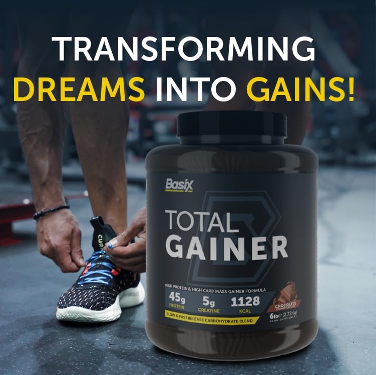 Basix Total Gainer Choco Chunk 6 lb Tub - Mass Gainer Protein Powder