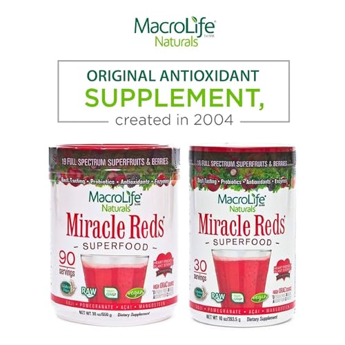 Macrolife Naturals Miracle Reds Superfood Powder - Goji Pomegranate Acai Mangosteen Blend 1.9 lbs (850 g)