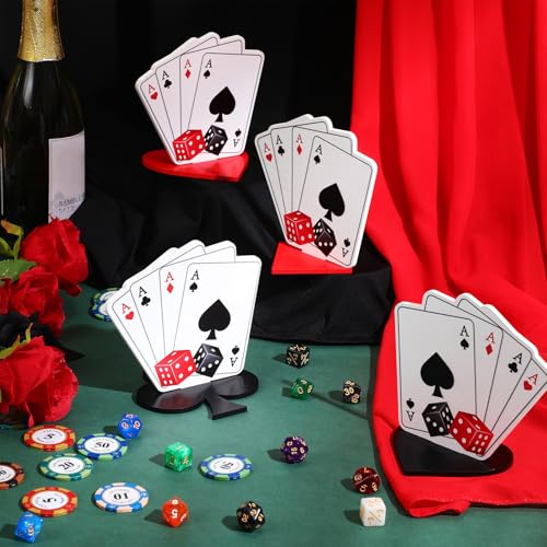Chunful 4 Sets Casino Party Centerpieces - Wooden Casino Theme Tabletop Decor Kit with Poker Party Table Decorations