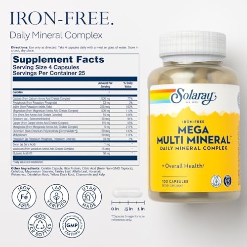 Solaray Mega Multi Mineral (Iron-Free) - 100 Capsules
