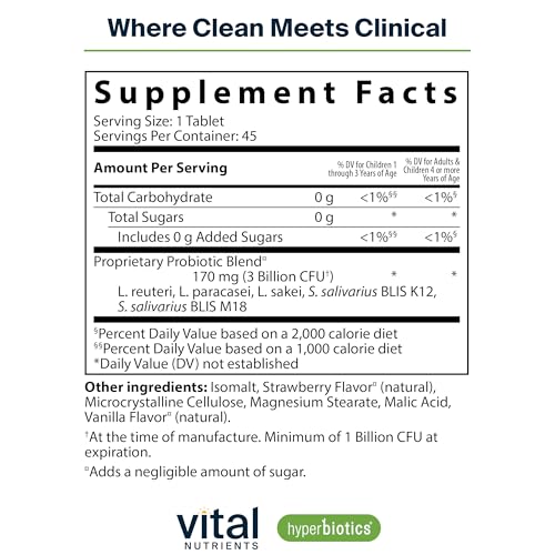 Hyperbiotics PRO-Kids ENT Probiotic - Strawberry Vanilla, Sugar-Free, 45 Chewable Tablets for Kids