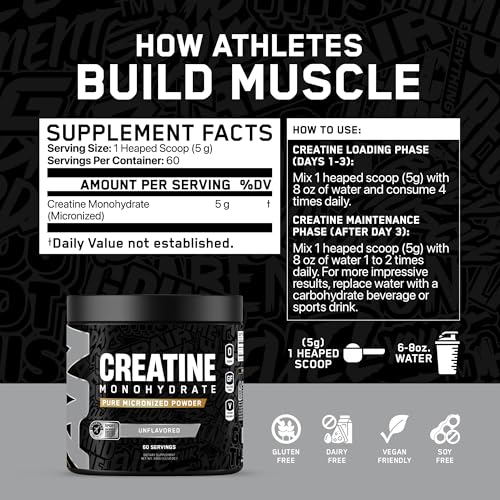 All Black Everything Creatine Monohydrate - 60 Servings, Unflavored Micronized Powder for Muscle Support & Energy