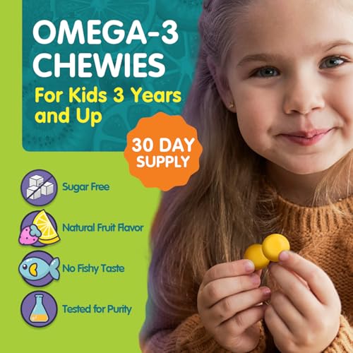 OmegaVia Omega 3 Gummies - High DHA for Kids Brain & Eye Health - Sugar-Free Natural Fruit Flavor - 60 Gummies