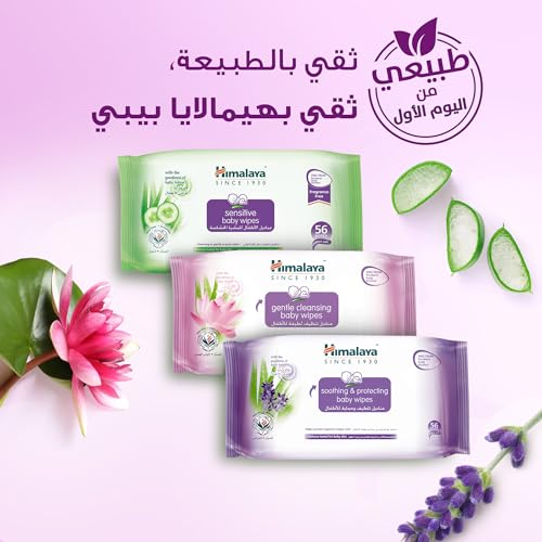 Himalaya Gentle Cleansing Baby Wipes - 56 Alcohol-Free Wipes with Aloe Vera and Lotus for Sensitive Skin