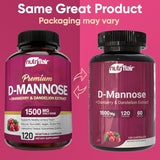 NutriFlair D-Mannose 1200mg - 120 Capsules with Cranberry & Dandelion Extract for Urinary Tract Health & UTI Support