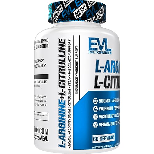 EVLution Nutrition L-Arginine + L-Citrulline - Nitric Oxide & Endurance Support, 60 Servings
