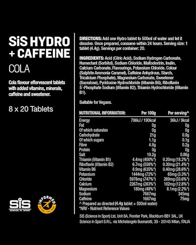 SiS GO Hydro Electrolyte Tablets with Caffeine - Cola (8 x 20 Pack)