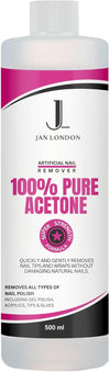 JAN LONDON 100% Pure Acetone Nail Polish Remover - Professional Strength for Gel, Acrylic & Varnish, 500ml