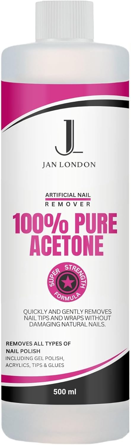 JAN LONDON 100% Pure Acetone Nail Polish Remover - Professional Strength for Gel, Acrylic & Varnish, 500ml