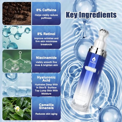 8% Caffeine + 8% Retinol Eye Serum, 360° Roller Ball for Puffiness & Fine Lines