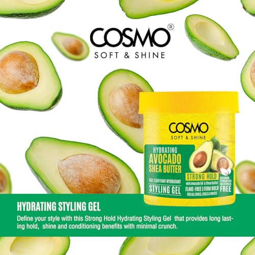 Cosmo Hair Care Soft & Shine Hydrating Avocado & Shea Butter Styling Gel 450g | Flake-Free Firm Hold Gel for Men & Women