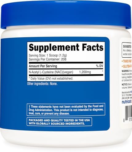 Nutricost N-Acetyl L-Cysteine (NAC) Powder: Powerful Antioxidant Support (250g)