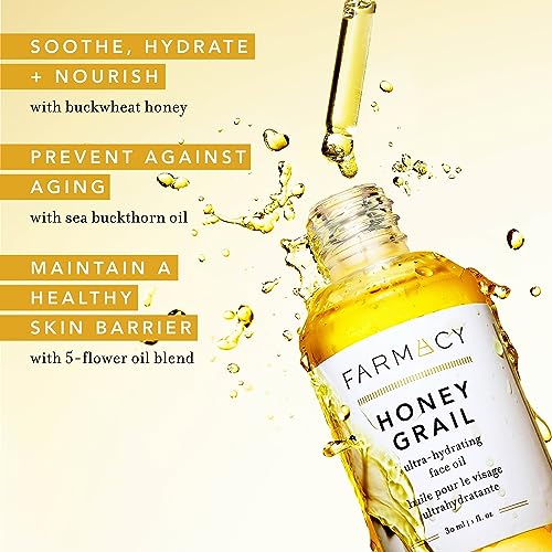 Farmacy Honey Grail Hydrating Face Oil - Anti-Aging Serum for Dry Skin, Fine Lines & Wrinkles with Rosehip & Sea Buckthorn