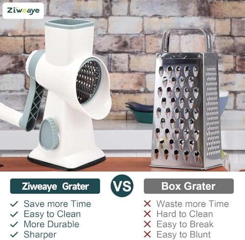 Tazweeq Rotary Cheese Grater & Mandolin Slicer - Stainless Steel (White)