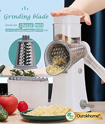 Ourokhome 5-in-1 Rotary Cheese Grater & Mandolin Food Slicer (White)