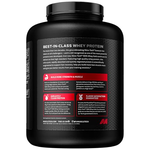 Muscletech NitroTech Whey Protein Powder - Ultimate Muscle Building Formula with Whey Isolate & Peptides - 30g Protein, 3g Creatine, 6.6g BCAAs - Strawberry Flavor, 4 lbs