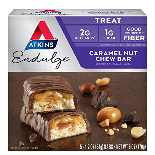 Atkins Endulge Caramel Nut Chew Bar - Low Sugar, High Protein Snack - 5 Bars (1.2 oz Each)