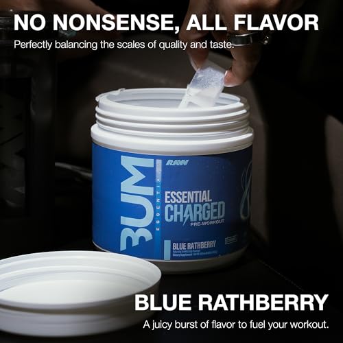 RAW Essential CHARGED Pre-Workout Powder - Rathberry Blue (25 Servings)