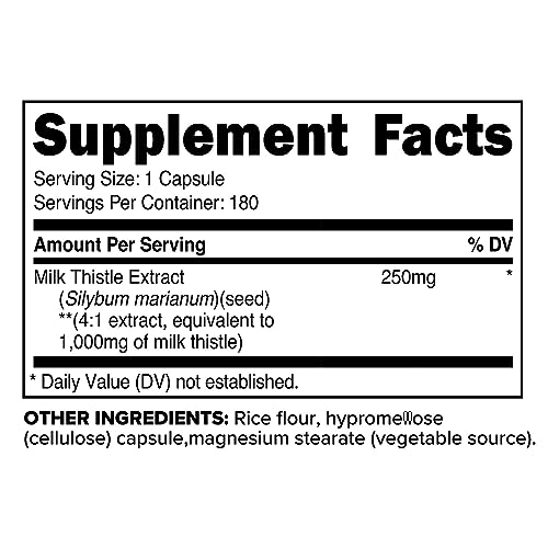 Primaforce Milk Thistle 180 Caps: 1000mg Equivalent Liver Support Supplement - Gluten-Free & Non-GMO