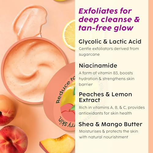PLIX The Plant Fix Peaches & Lemon Detan Body Scrub (200g) | Bump Eraser for Tan Removal & Even Tone