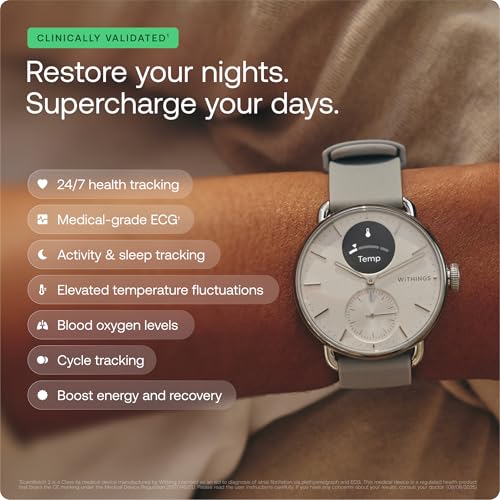 WITHINGS ScanWatch 2 Hybrid Smart Watch - Heart Rate, Sleep & Fitness Tracking with 30-Day Battery