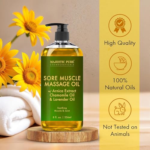 Majestic Pure Arnica Sore Muscle Massage Oil - Lavender & Chamomile - 8 Fl. Oz (Set of 2)