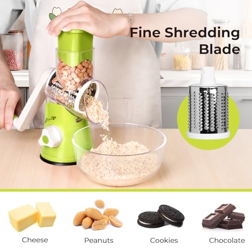 X Home Rotary Cheese Grater & Vegetable Slicer - 3 Blades, Green