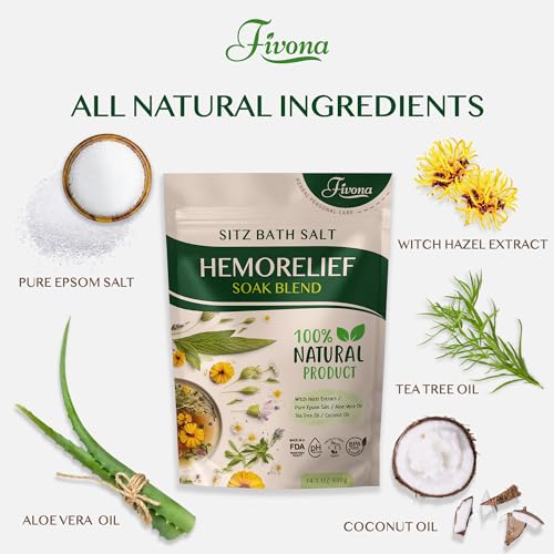 Hemorrhoid Treatment Sitz Bath Salt - Natural Soak Blend Epsom Salt with Essential Oils, Postpartum Recovery - 14.1oz