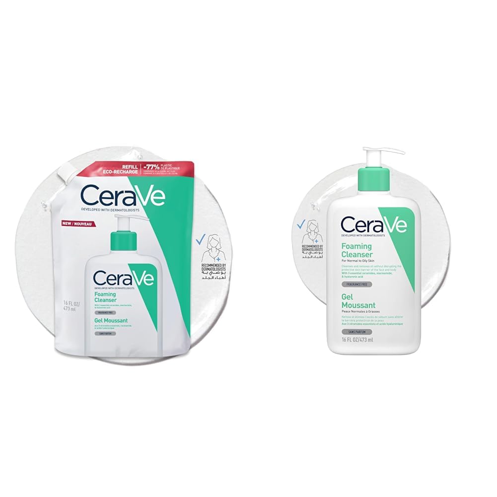 CeraVe Foaming Cleanser & Refill Set | 16oz + 8oz Travel Size - 2-Piece Bundle