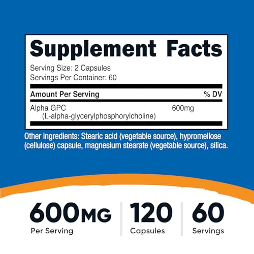 Nutricost Alpha GPC 600mg - 120 Vegetarian Capsules | Non-GMO, Gluten Free | Cognitive Support & Brain Health