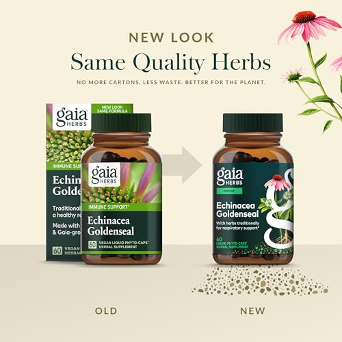 Gaia Herbs Echinacea Goldenseal - Immune Support Supplement with Organic Echinacea & Goldenseal Root - 60 Vegan Liquid Phyto-Capsules (10-Day Supply)