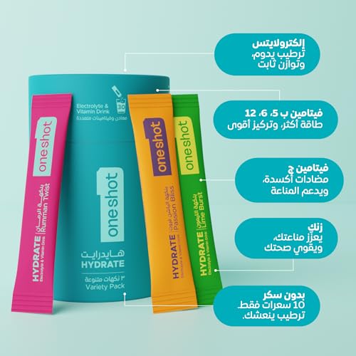 oneshot Electrolyte Hydration Powder - Discovery Pack - 30 Sticks - No Sugar, All Natural, Plant Based