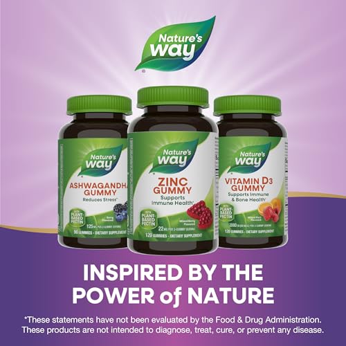 Nature's Way Zinc Gummies - Daily Immune Support with 100% DV Zinc per Gummy, Mixed Berry Flavor, 120 Gummies