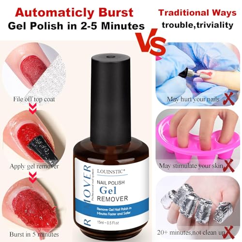 Gel Nail Polish Remover - Fast No-Soak Formula, Low Odor & Safe for Natural Nails