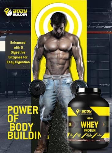 Body Builder 100% Whey Protein with Shaker - 25g Protein, BCAAs, Glutamine - Milk Chocolate - 4 LB